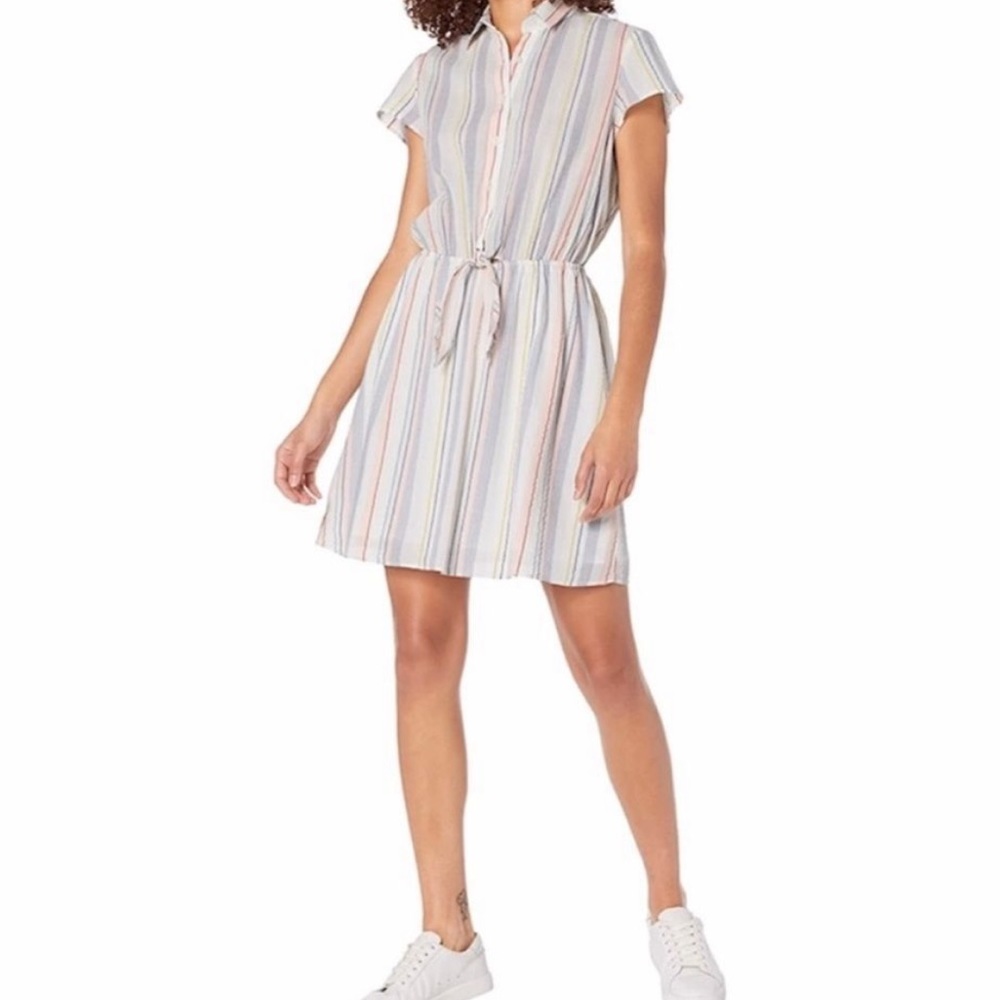 J. Crew Striped Shirt Dress in White with Pastel Stripes